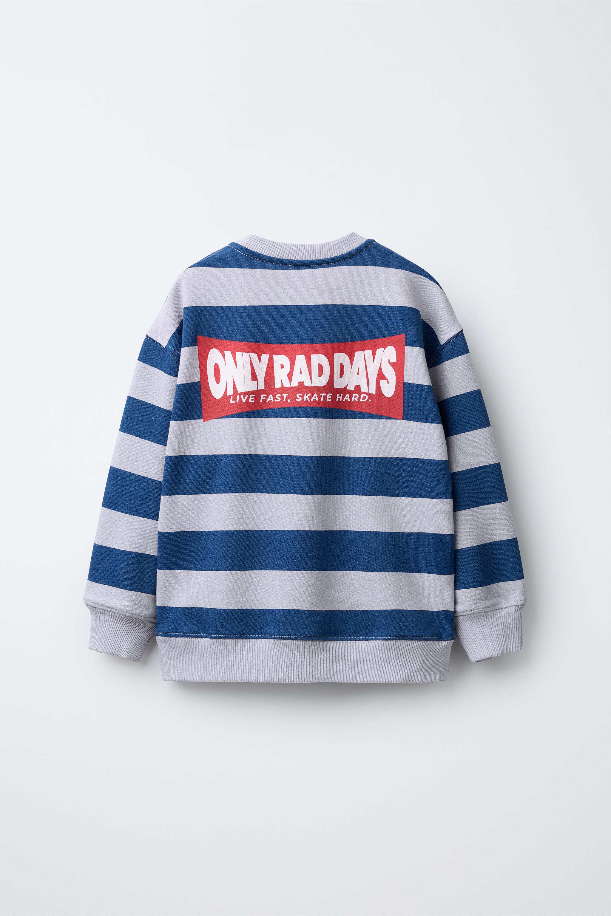 ★ZARA★ STRIPED SWEATSHIRT WITH SLOGAN STRIPED TEXT SWEATSHIRT - Blue | ZARA United States