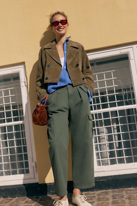 CROPPED DOUBLE-BREASTED 100% LEATHER TRENCH COAT