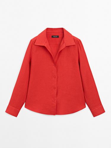 Zara 100% linen open collar shirt - Red