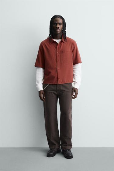 CAMISA FLUIDA ESTRUCTURA CUADROS - Rojo de Zara - Imagen 0