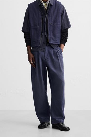 JEANS RELAXED FIT PLIEGUES - Azul de Zara