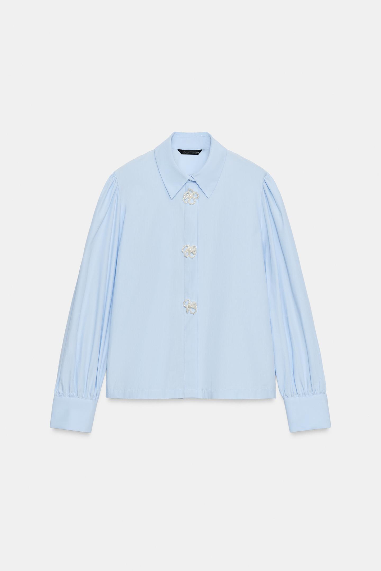 Женская рубашка Zara Pearl Floral Poplin, цвет: Небесно-голубой — фото 5