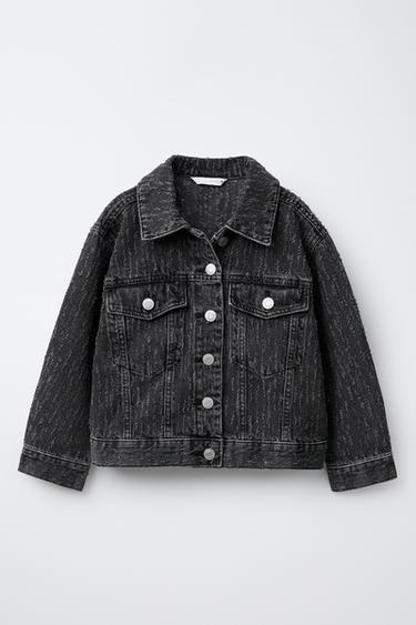 Zara DISTRESSED DENIM JACKET - Black