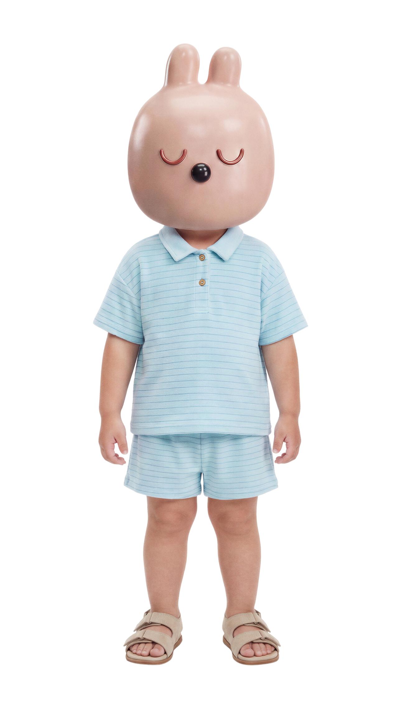 STRIPED POLO SHIRT AND BERMUDA SHORTS SET — Neon blue