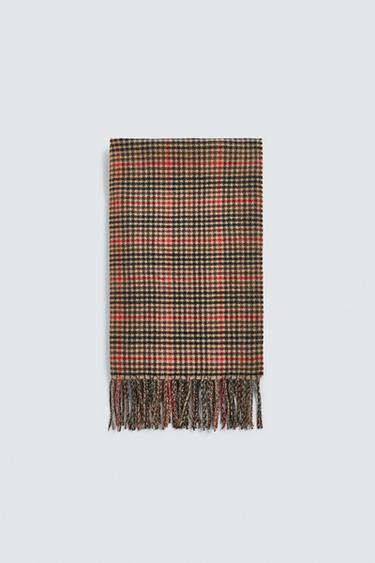 Zara VISCOSE BLEND PLAID SCARF - Dark brown