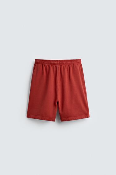 Zara WASHED JOGGER SHORTS - Red