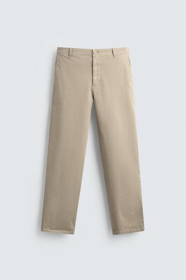 STRAIGHT-LEG TWILL TROUSERS - Beige by Zara