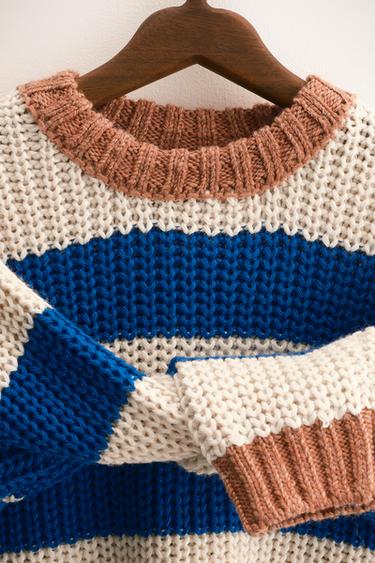 ZARA TIMELESS - STRIPED CHUNKY KNIT SWEATER - dusty blue by Zara - Image 3