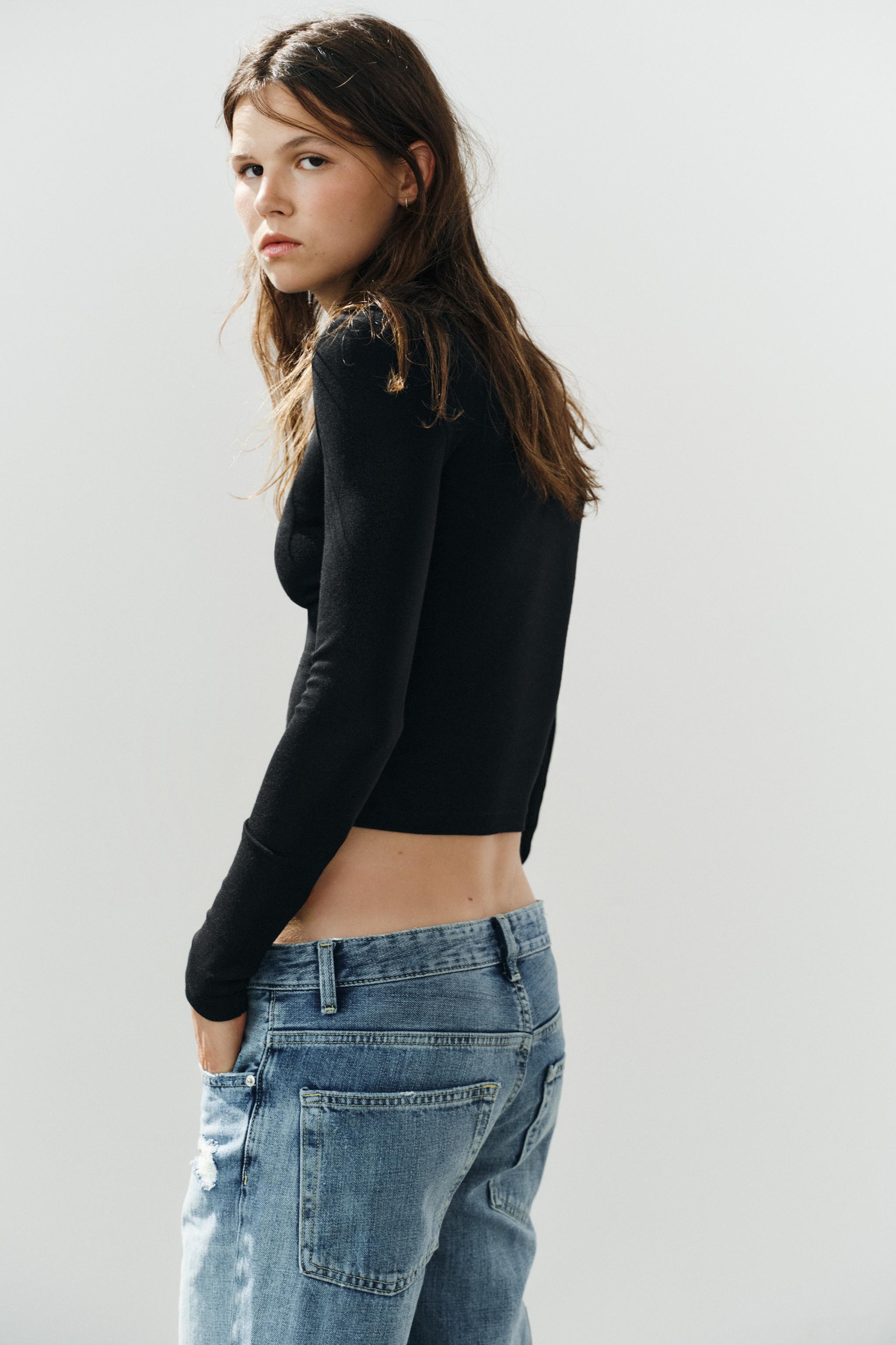 Женские футболки Zara LONG SLEEVE COTTON T-SHIRT — фото 4