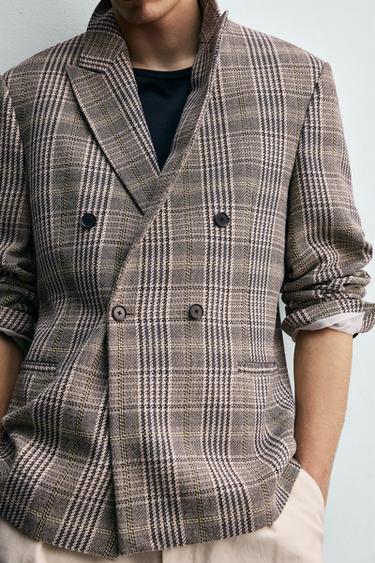 VESTE À BOUTONNAGE CROISÉ À CARREAUX - Marron clair de Zara - Image 6