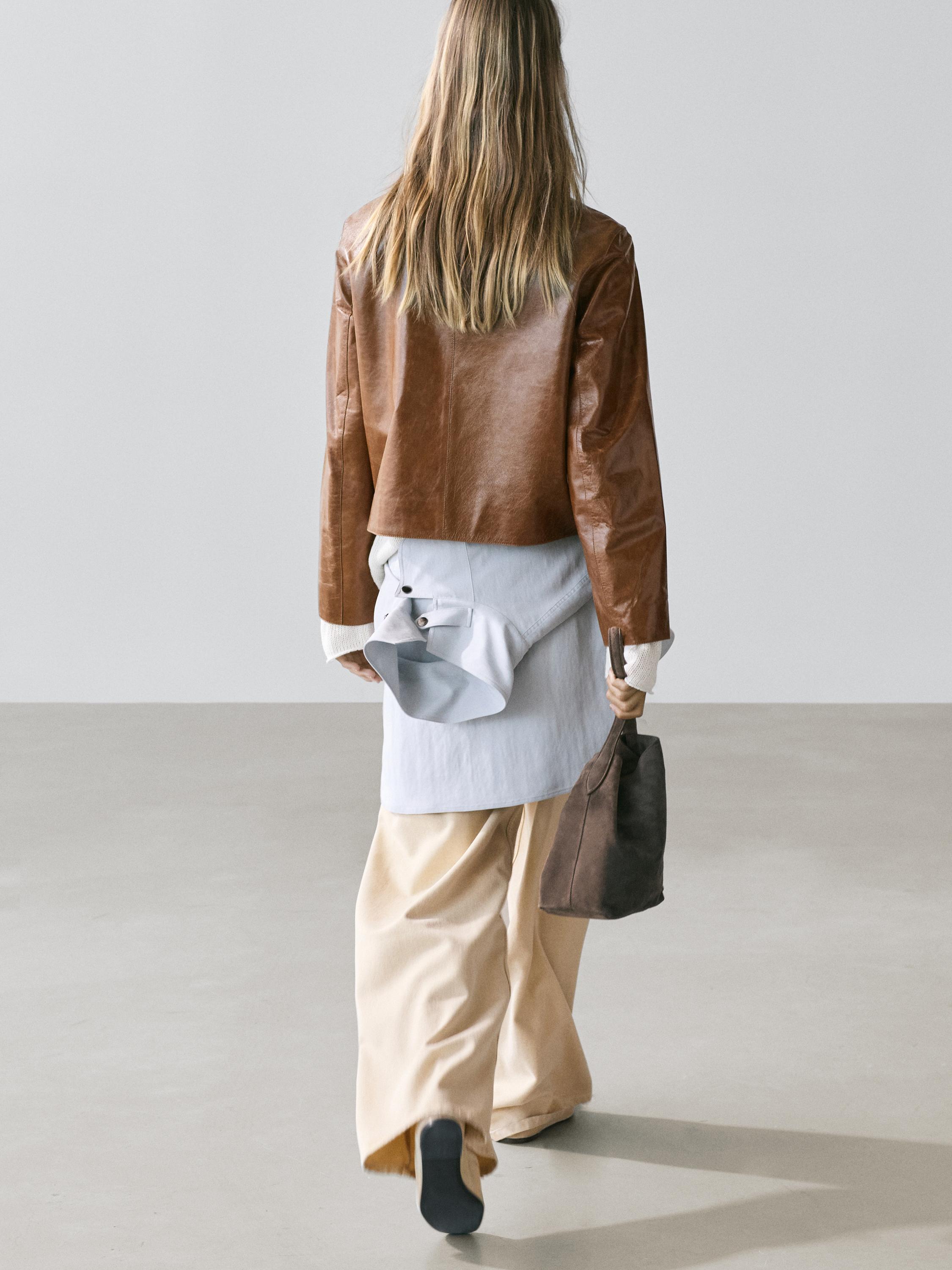 Veste courte en cuir nappa
