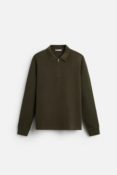 ZIP COLLAR POLO SHIRT - Dark khaki by Zara