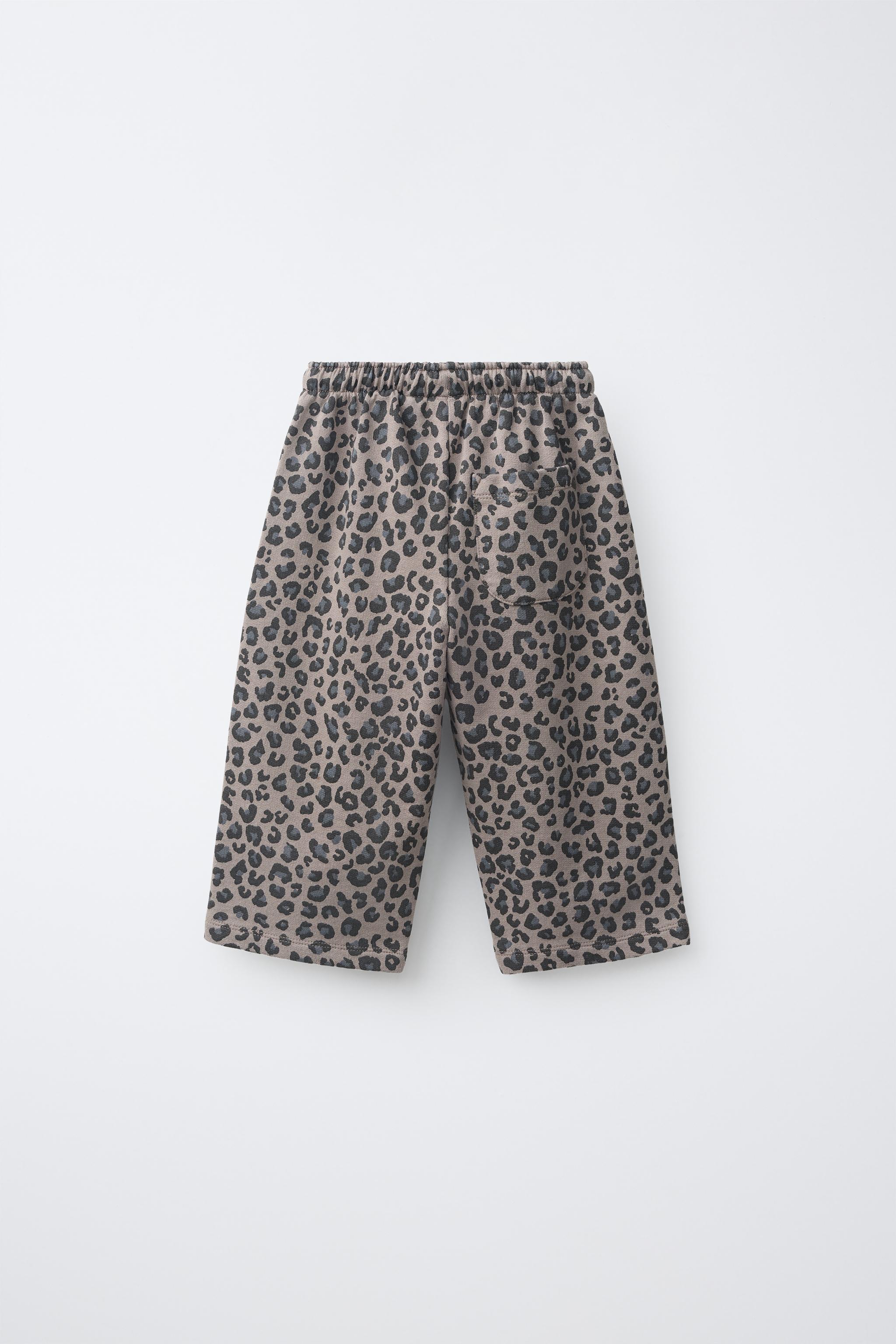 ANIMAL PRINT BALLOON PLUSH PANTS — Light gray
