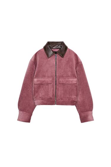 CORDUROY JACKET WITH FAUX LEATHER COLLAR