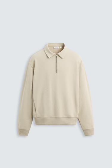 POLO SWEATSHIRT WITH ZIP - Beige by Zara