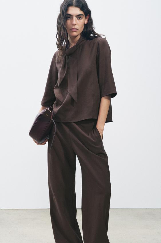 PANTALÓN PIJAMERO ZW COLLECTION - Marrón de Zara - Imagen 1