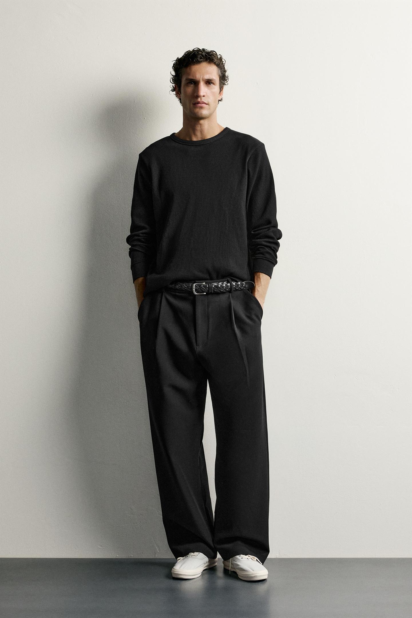 Мужская футболка Zara Waffle Knit Regular Fit, цвет: Чёрный