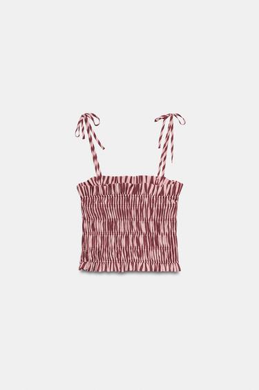 GATHERED STRIPED STRAPPY TOP - Pinks by Zara - Image 4