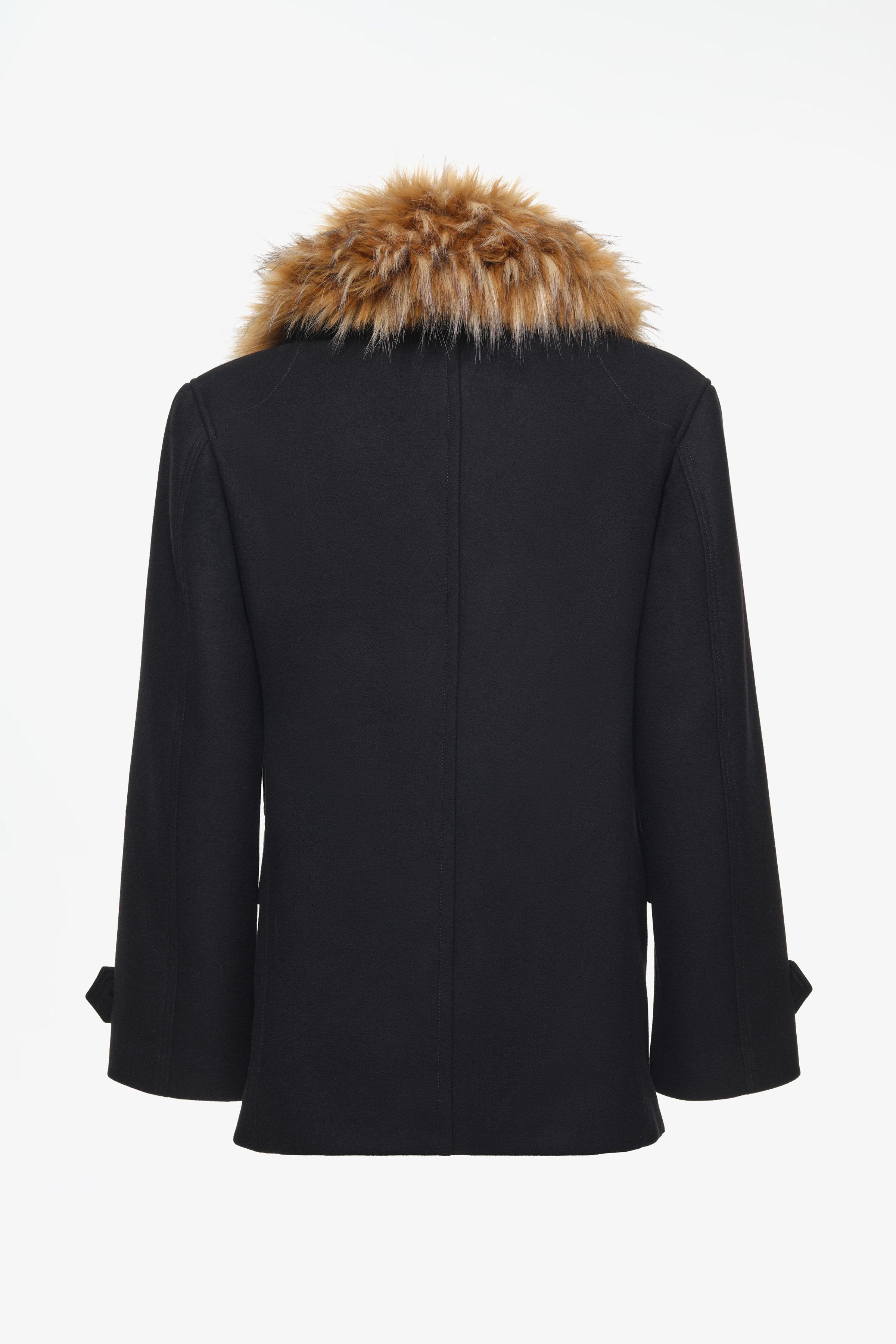 【ZARA】クロップドウールコート フェイクファー付き(送料込み) LIMITED EDITION フェイクファー襟ショートコート - ブラック | ZARA
