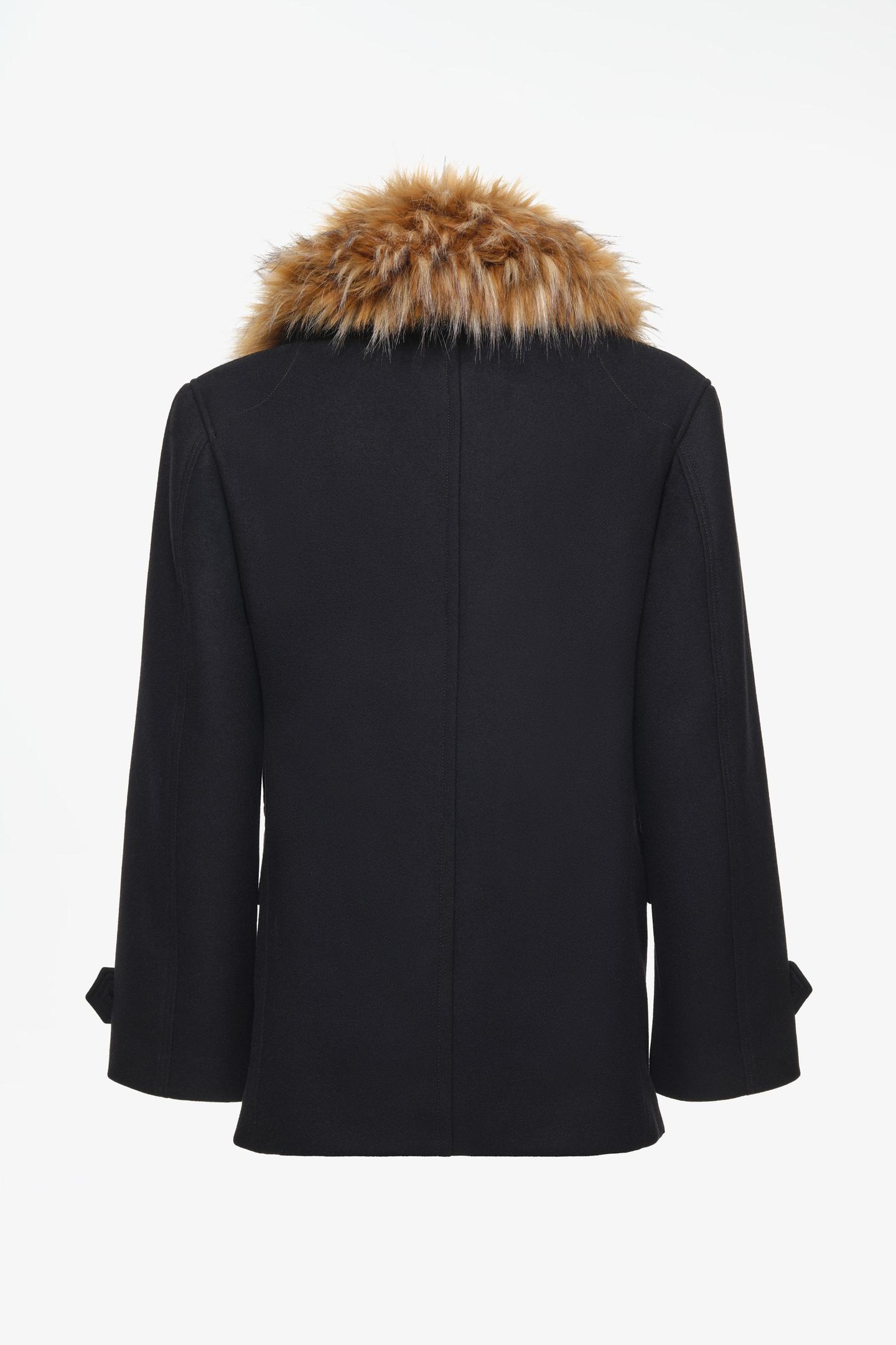 Мужское пальто Zara Limited Edition Cropped Coat with Faux Fur Collar, цвет: Чёрный — фото 4