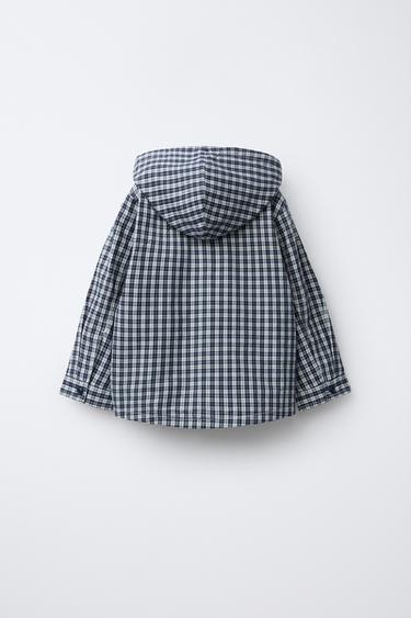 SURCHEMISE À CARREAUX AVEC CAPUCHE - Bleu de Zara - Image 1