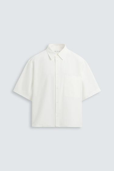 CAMISA JACQUARD ALGODÃO - LINHO - Branco da Zara
