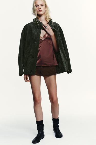 100% SUEDE LEATHER JACKET - Dark green by Zara
