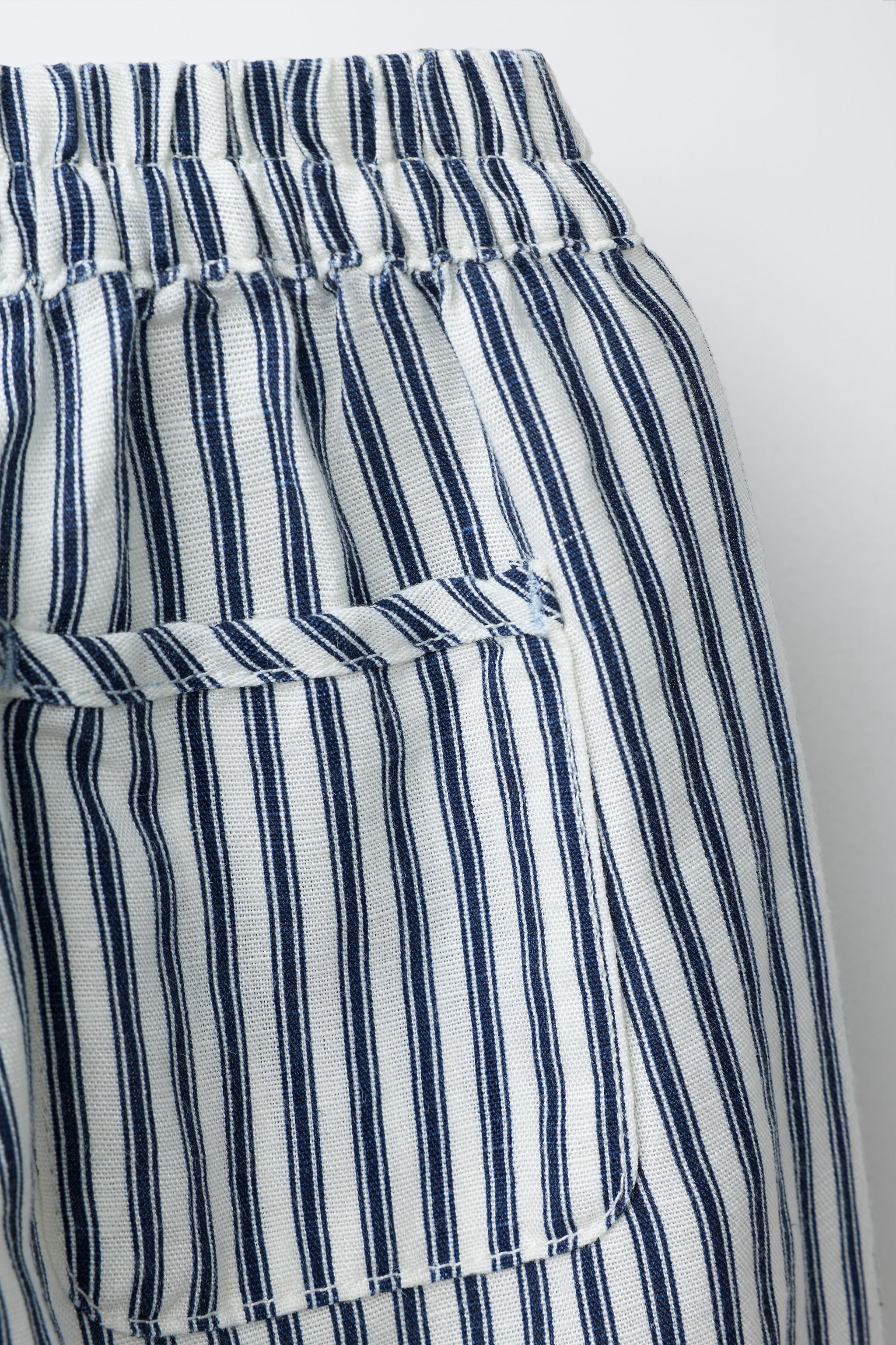 STRIPED LINEN BLEND BAGGY PANTS