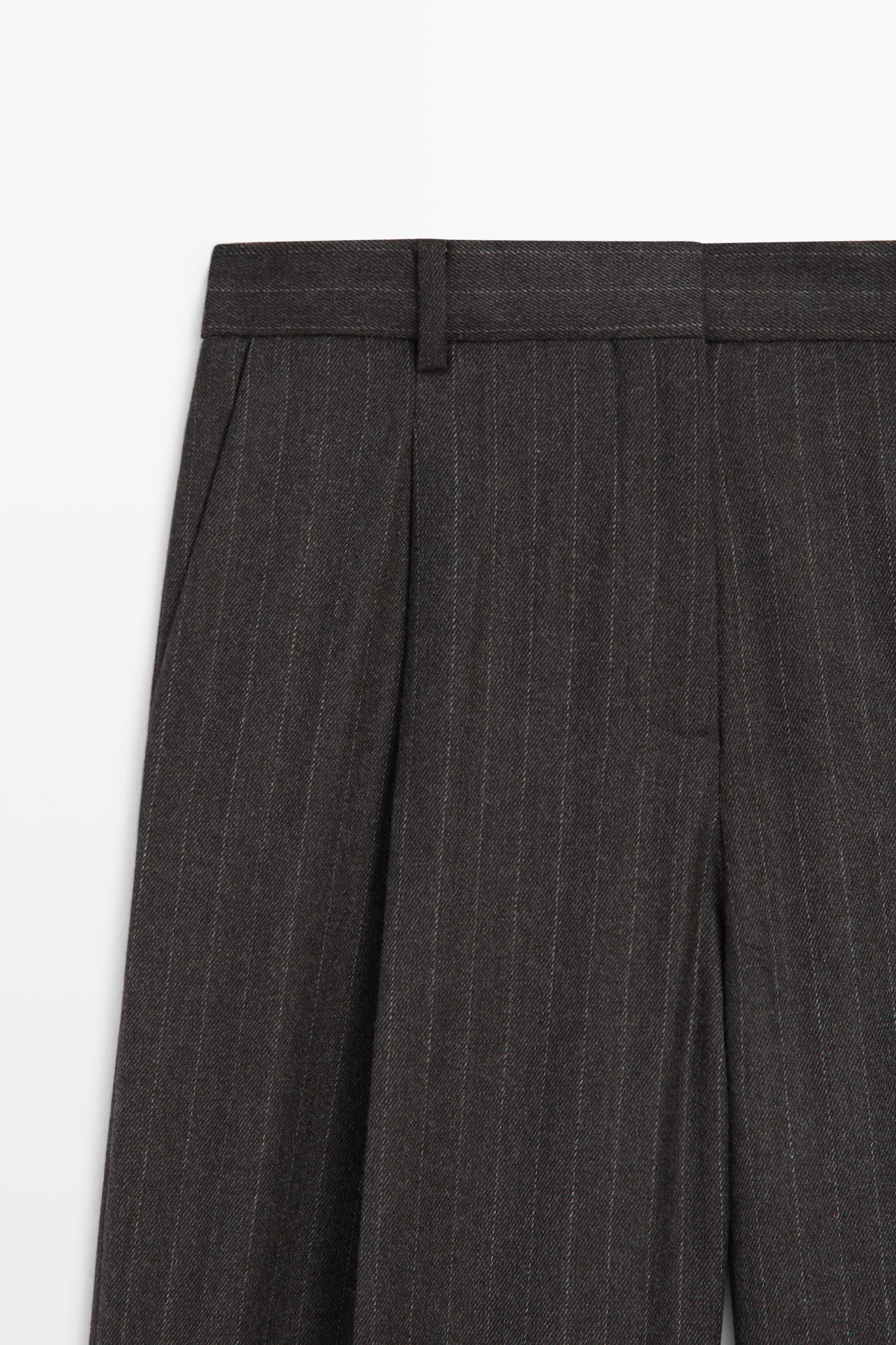 Darted pinstripe suit pants