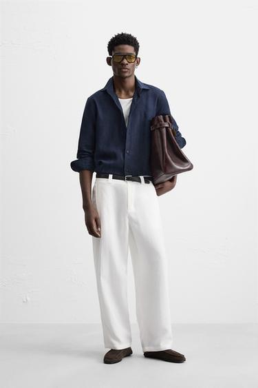 PANTALÓN PLIEGUES MEZCLA LYOCELL - Blanco de Zara