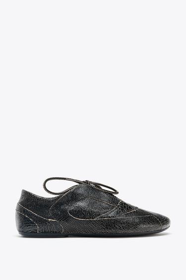 Zara WORN EFFECT LEATHER SHOES - Anthracite grey - Image 0