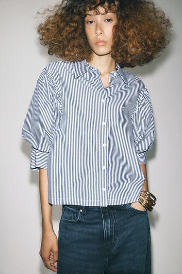 ZW COLLECTION POPLIN SHIRT - Blue/White by Zara