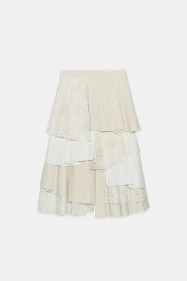 JUPE MIDI PATCHWORK ZW COLLECTION ÉDITION LIMITÉE - Blanc cassé de Zara - Image 7