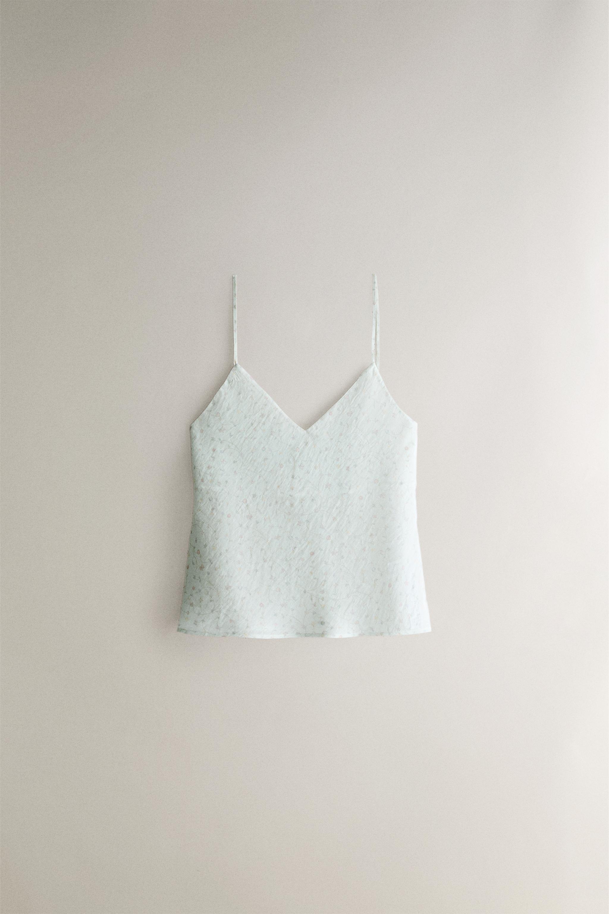 FLORAL STRAPPY TOP — Sea green