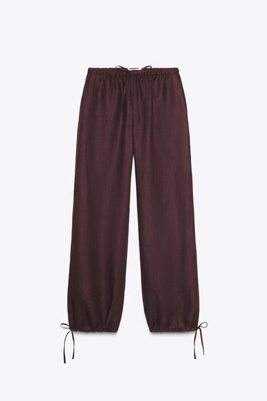 PANTALON BOMBACHO LINO - Berenjena de Zara