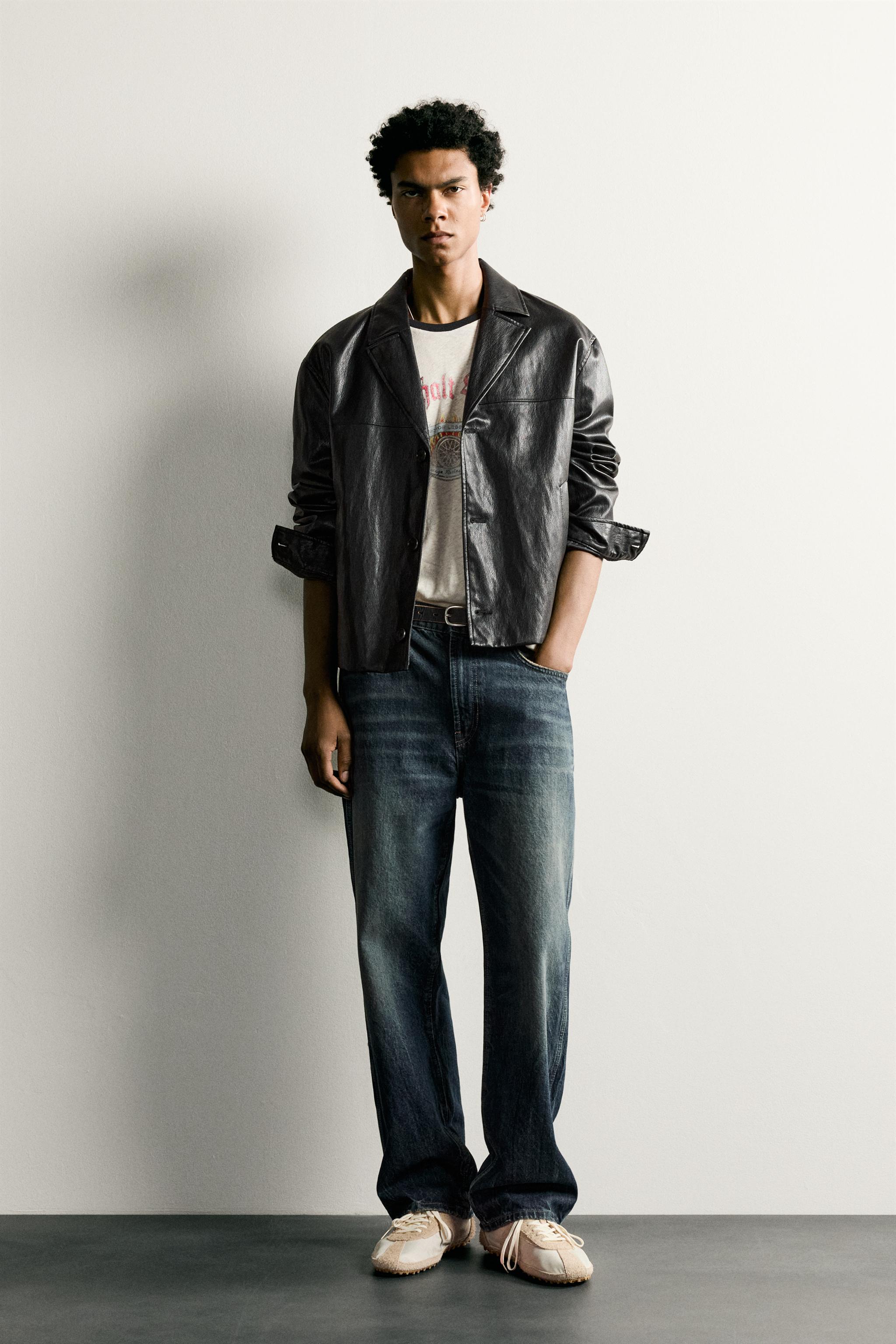 Мужские куртки Zara CROPPED FAUX LEATHER JACKET