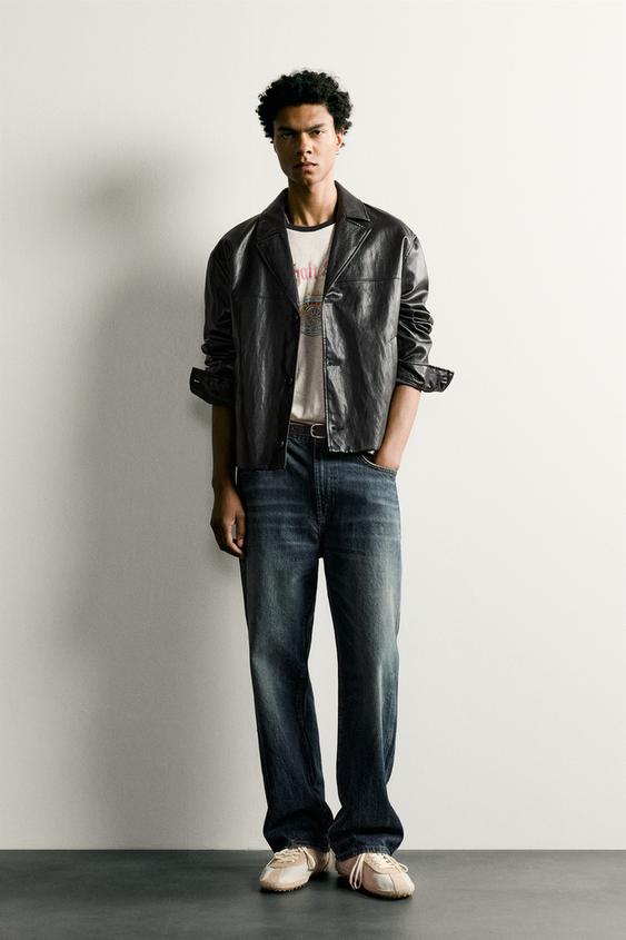 CROPPED FIT LEATHER-EFFECT JACKET - Black by Zara - Image 0
