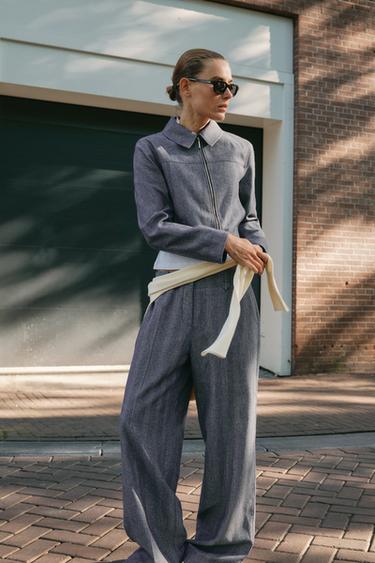 STITCHED DETAIL TROUSERS WITH BELT LOOPS - Blue by Zara