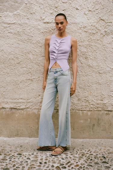 Zara RUFFLED KNIT TOP - Light lilac