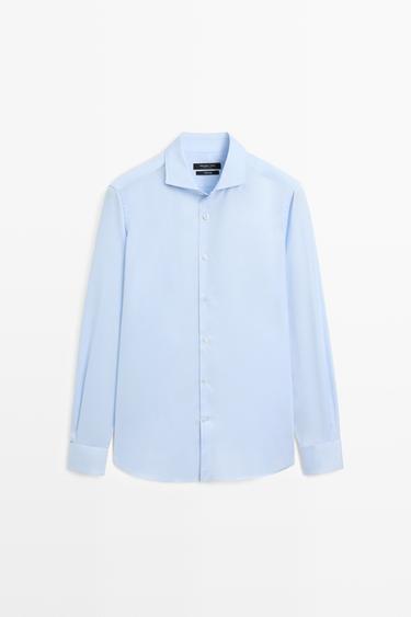 Zara Slim fit 100% cotton shirt with double cuffs - Light blue - Image 0