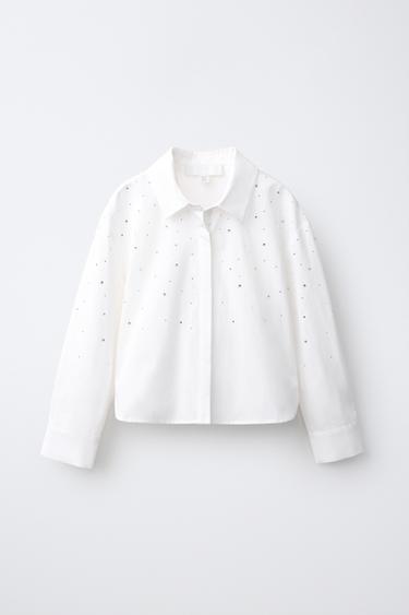 SHIRT WITH RHINESTONE APPLIQUÉ - White by Zara - Image 0