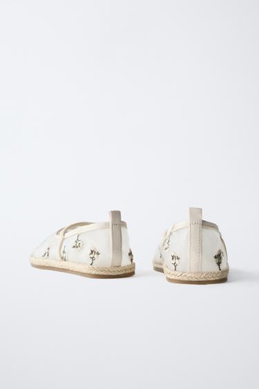 EMBROIDERED JUTE BALLET FLATS - Ecru White by Zara - Image 4