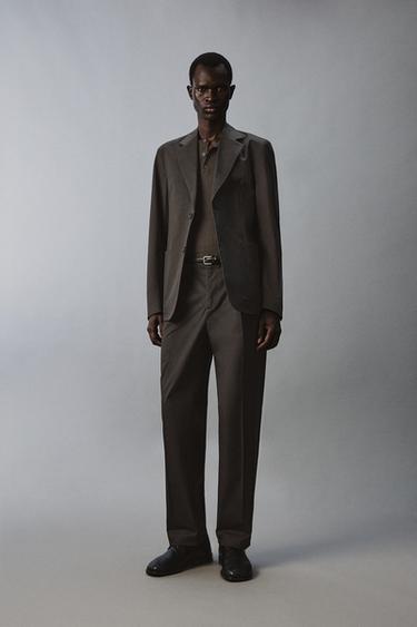 RELAXED FIT COTTON BLEND SUIT BLAZER - Brown by Zara