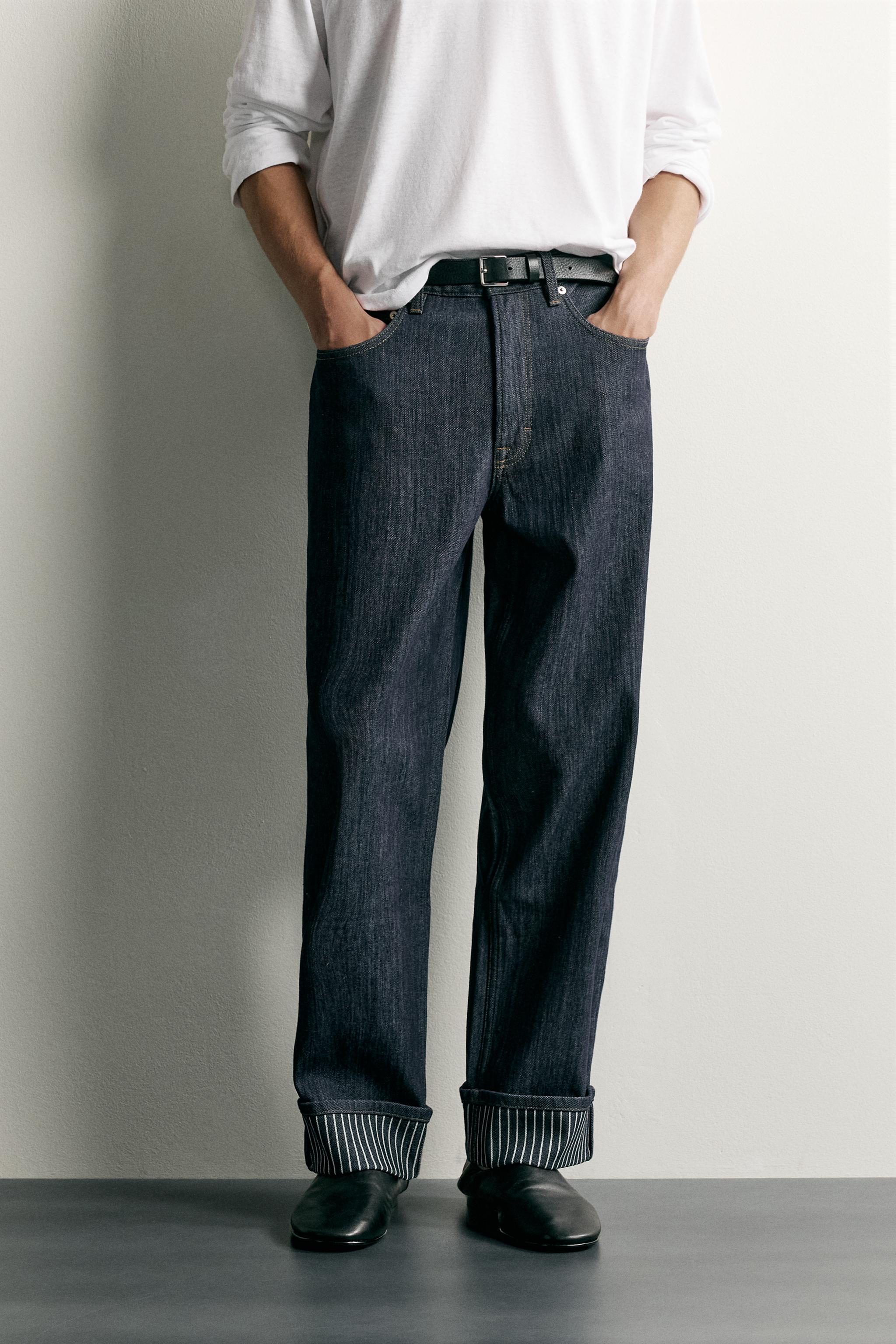 CONTRAST TURN-UP STRAIGHT FIT JEANS
