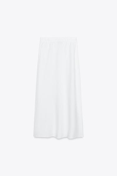 ZW COLLECTION 100% LINEN MIDI SKIRT - White by Zara - Image 5