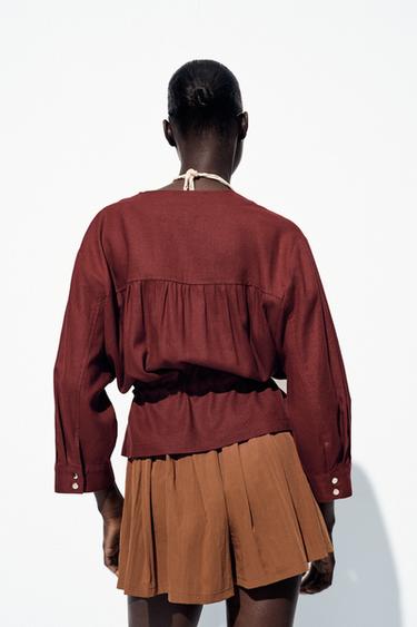 LINEN BLEND SAFARI JACKET - Burgundy by Zara - Image 5