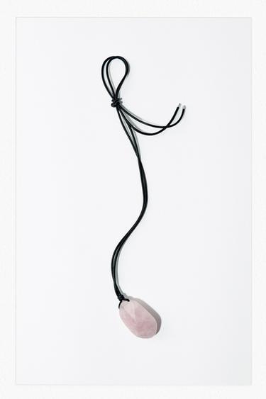 LEATHER CORD NECKLACE WITH STONE - Pale pink by Zara