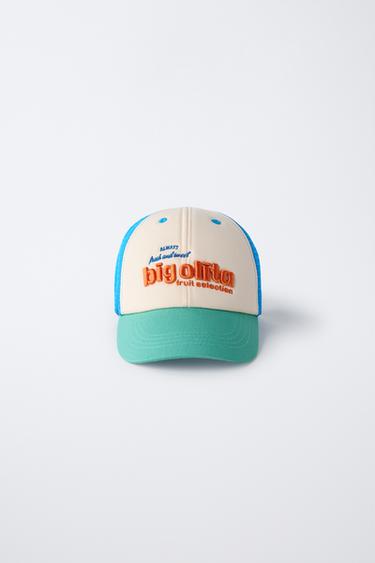 Zara RAISED TEXT TRUCKER HAT - Turquoise