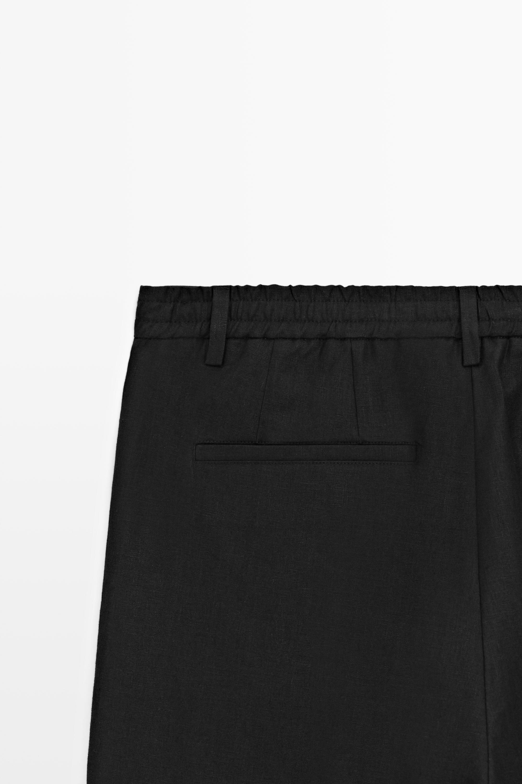 100% linen straight-leg trousers