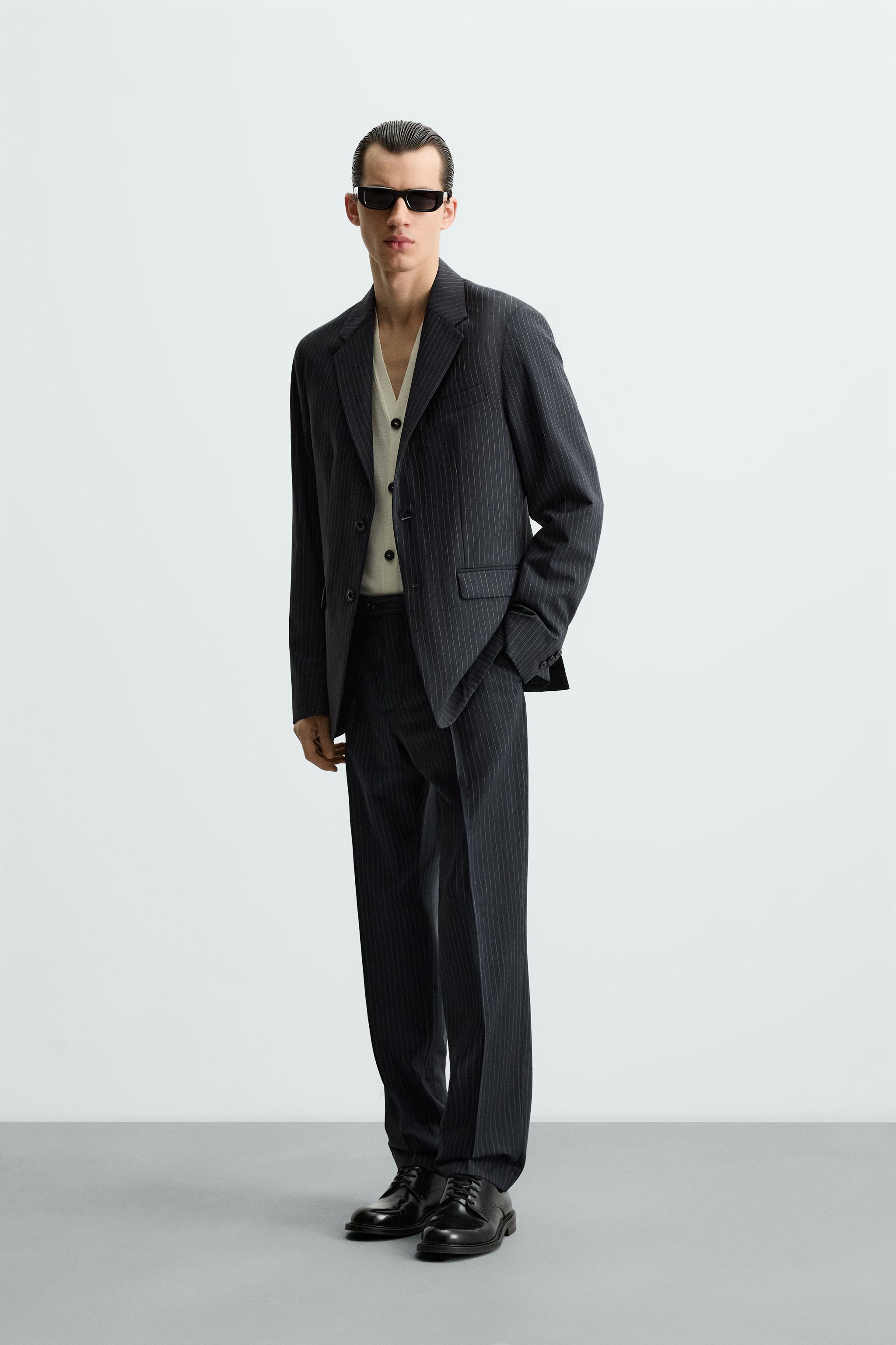 PINSTRIPE SUIT TROUSERS - Navy blue | ZARA Australia